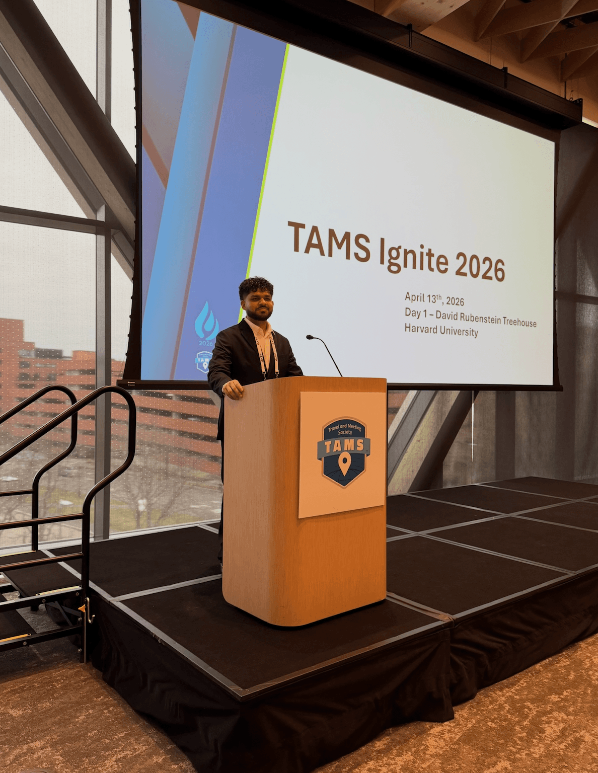 Syed Omer Ahmer presenting the TAMS procurement system at Harvard University